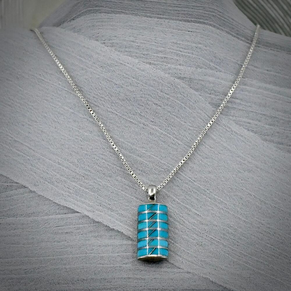 Vintage 925 Sterling Silver Turquoise Slide Pendant Necklace 17" Signed AV 7.1g